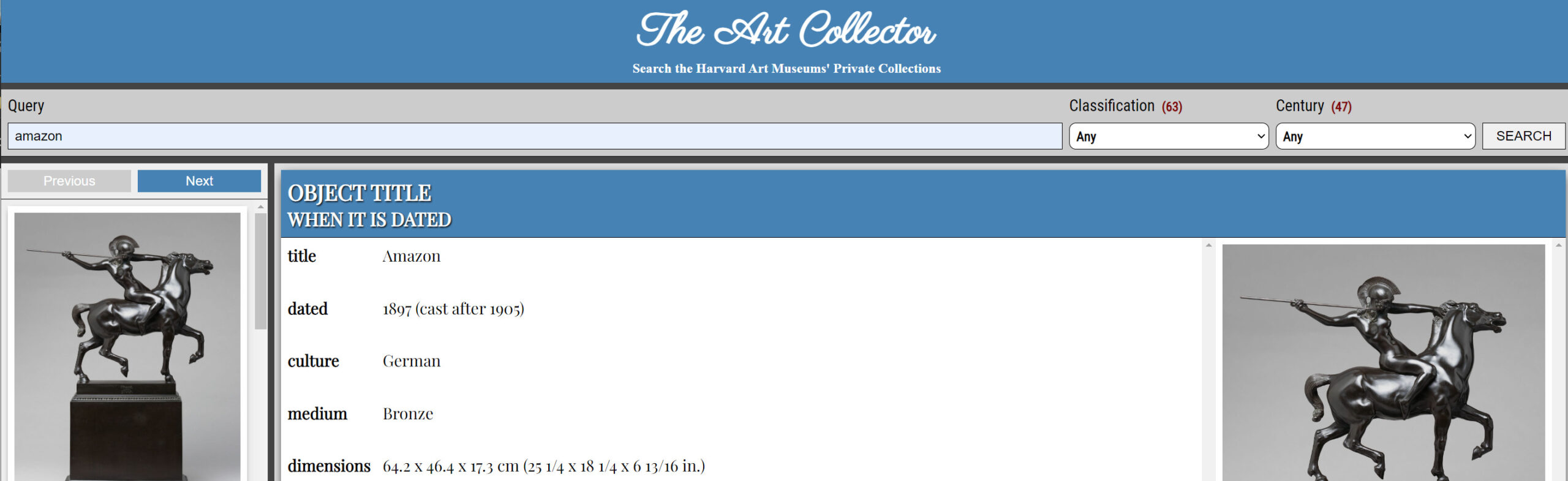 Harvard Art Collection Website